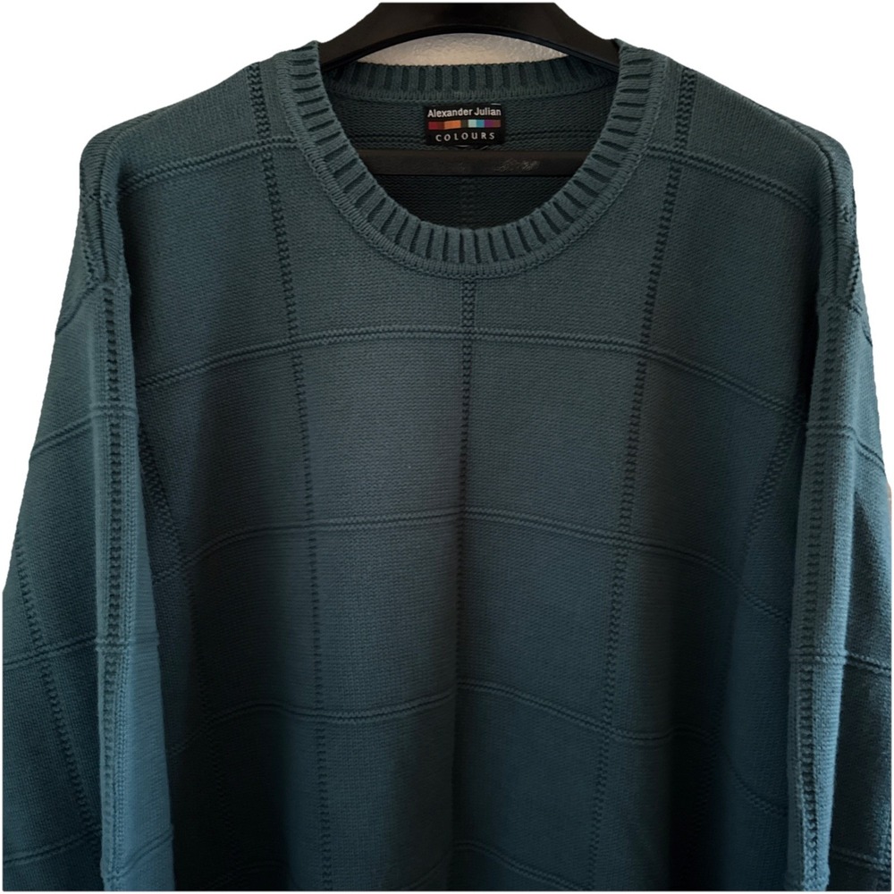 Alexander Julian‎ Colours Mens Teal Chevron Knit Pullover Sweater Sz XL Luxury